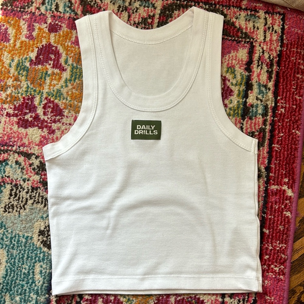 Daily drills white ribbed tank